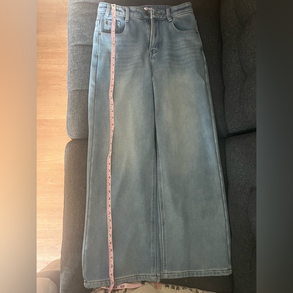 Wide-Leg Denim Jeans with fleece inside